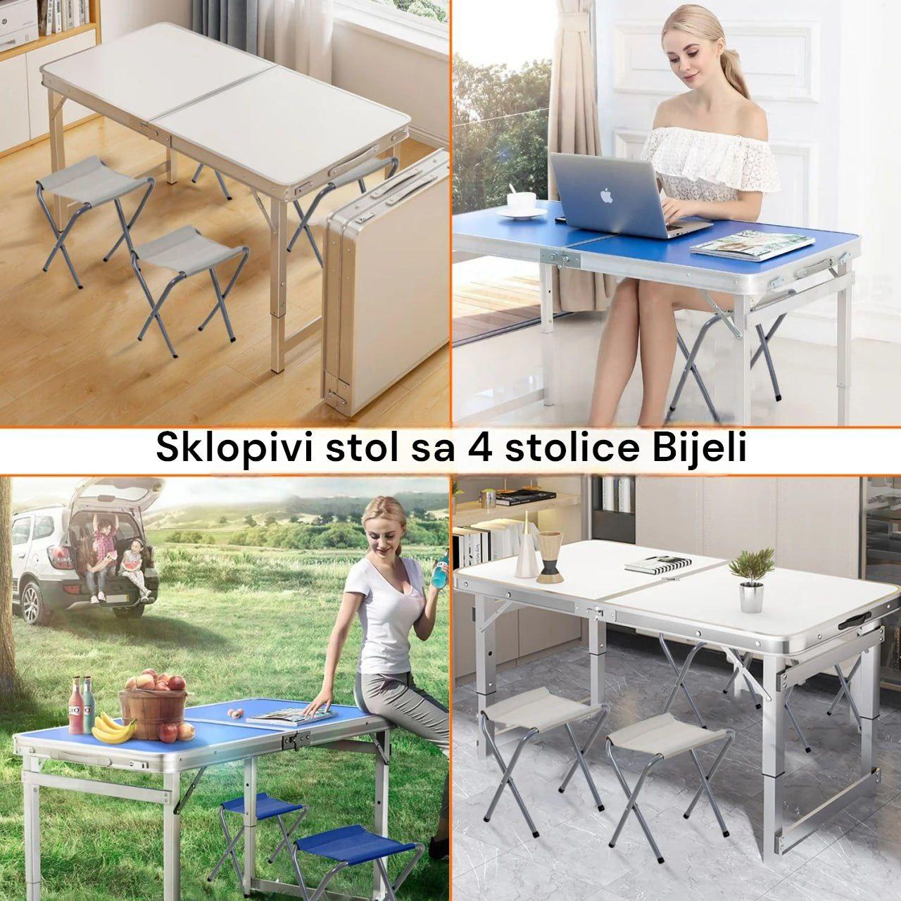 Sklopivi stol sa 4 stolice Bijeli - Feniks-shop