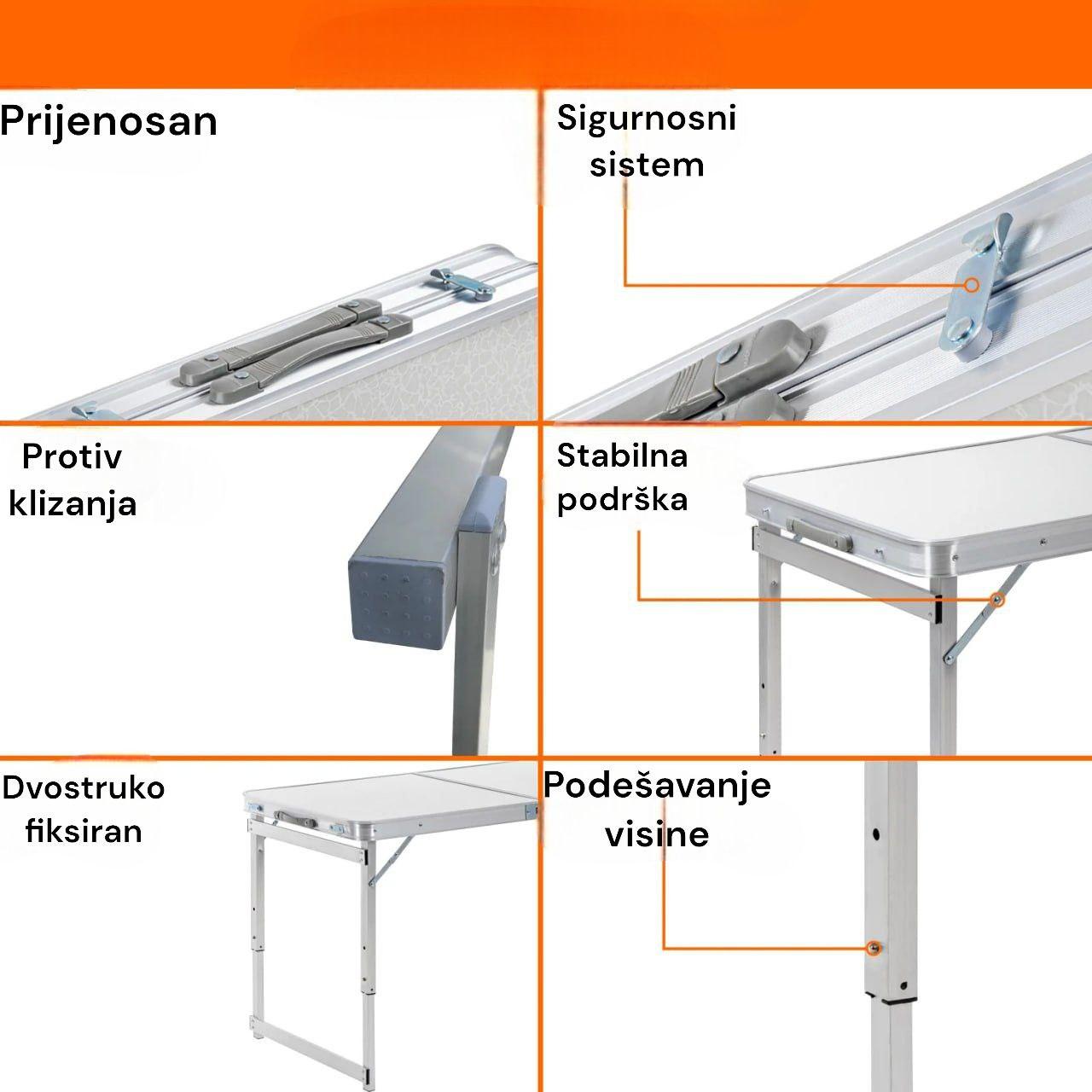 Sklopivi stol sa 4 stolice Bijeli - Feniks-shop