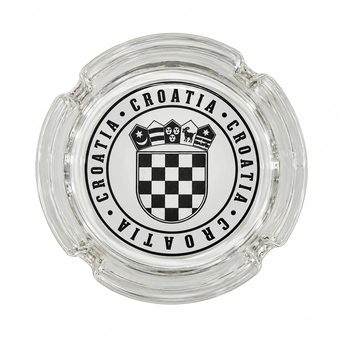 Staklena pepeljara Croatia Hrvatska – hrvatski grb crno-bijela