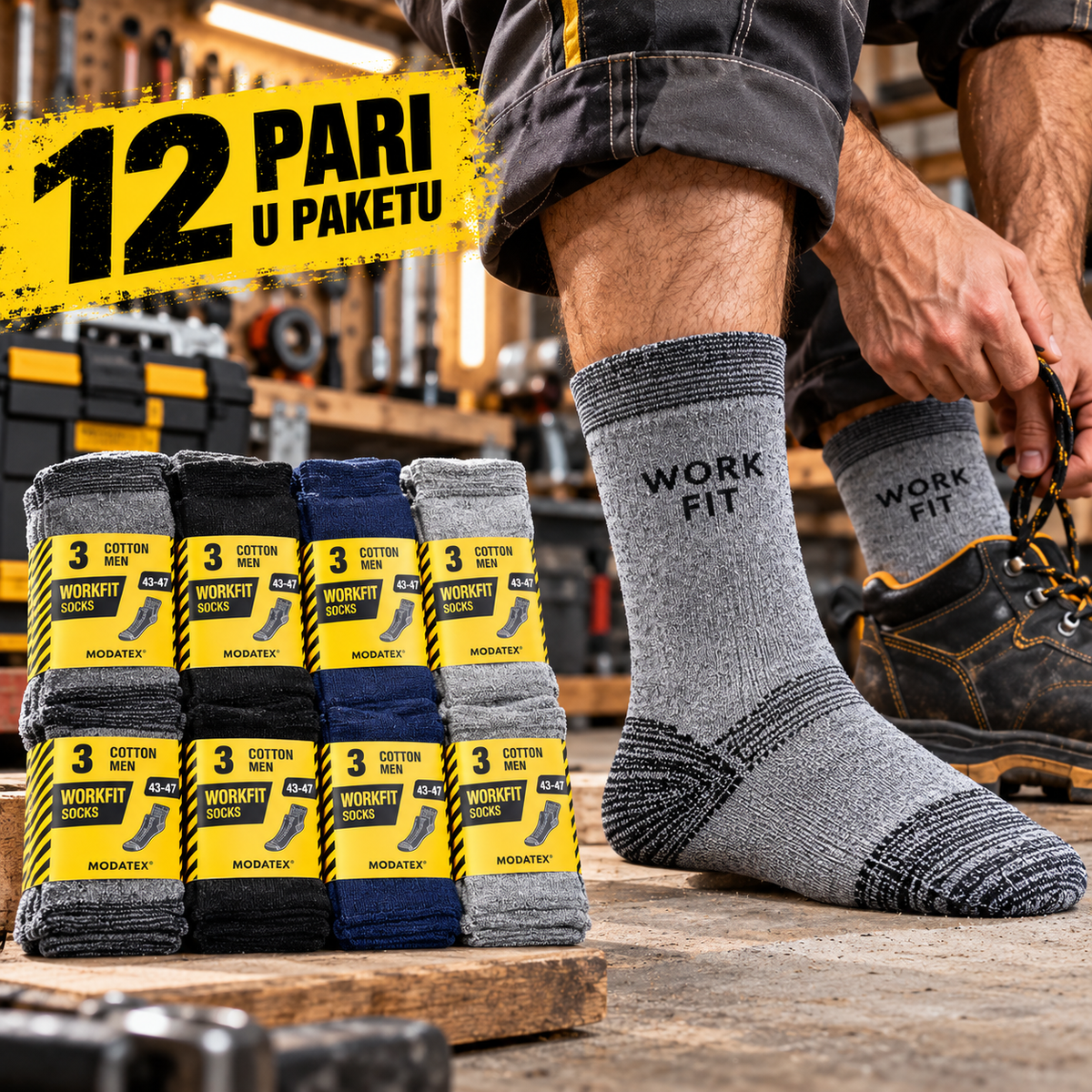 Work Fit muške radne čarape – 12 pari