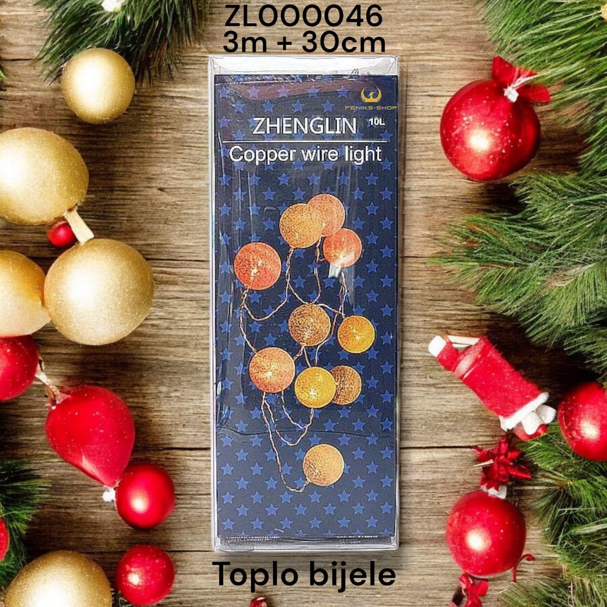 Božićne pamučne kuglice toplo bijele 3M + 30CM na baterije - Feniks-shop