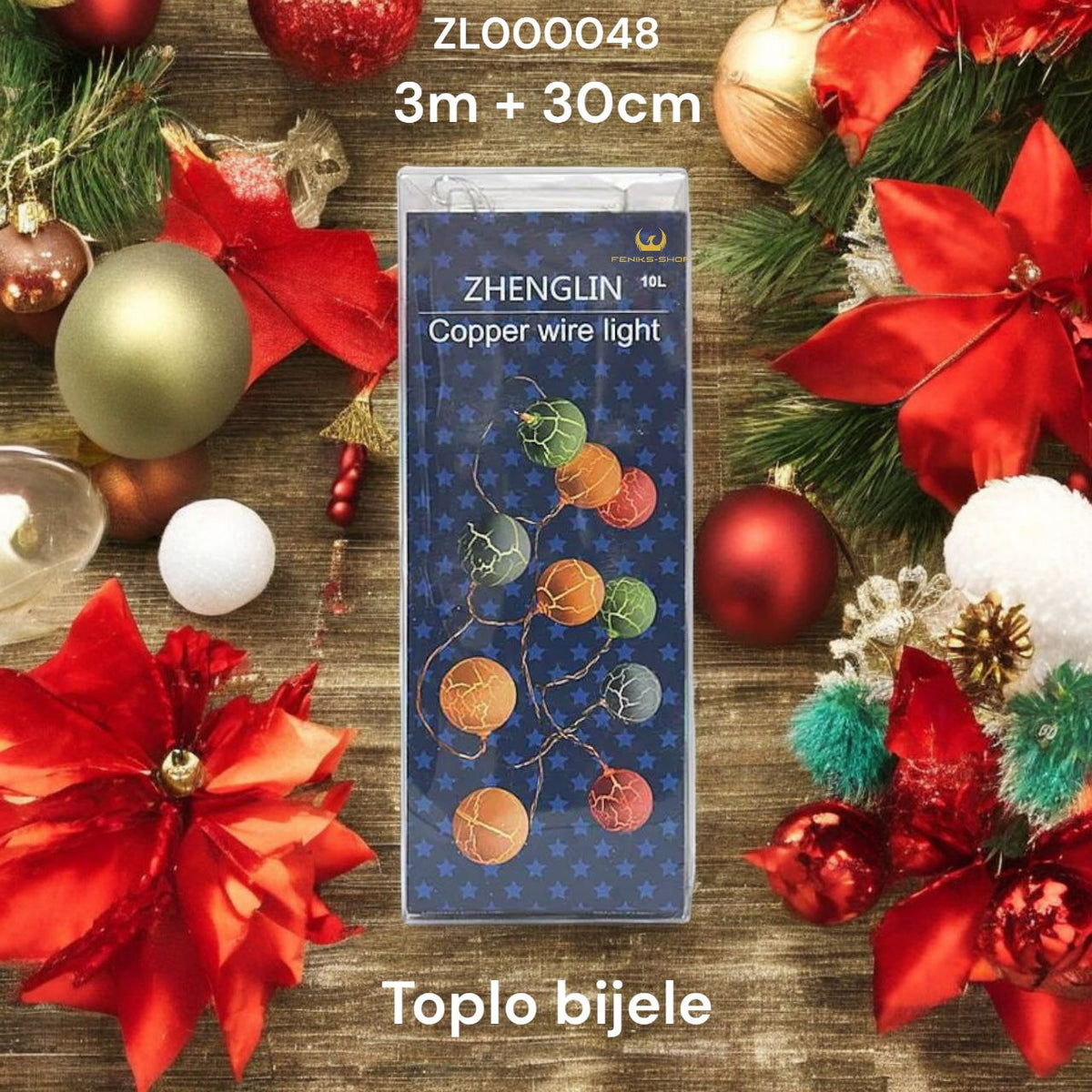 Led lampice kuglice 3M + 30CM toplo bijele na baterije ZL000048 - Feniks-shop