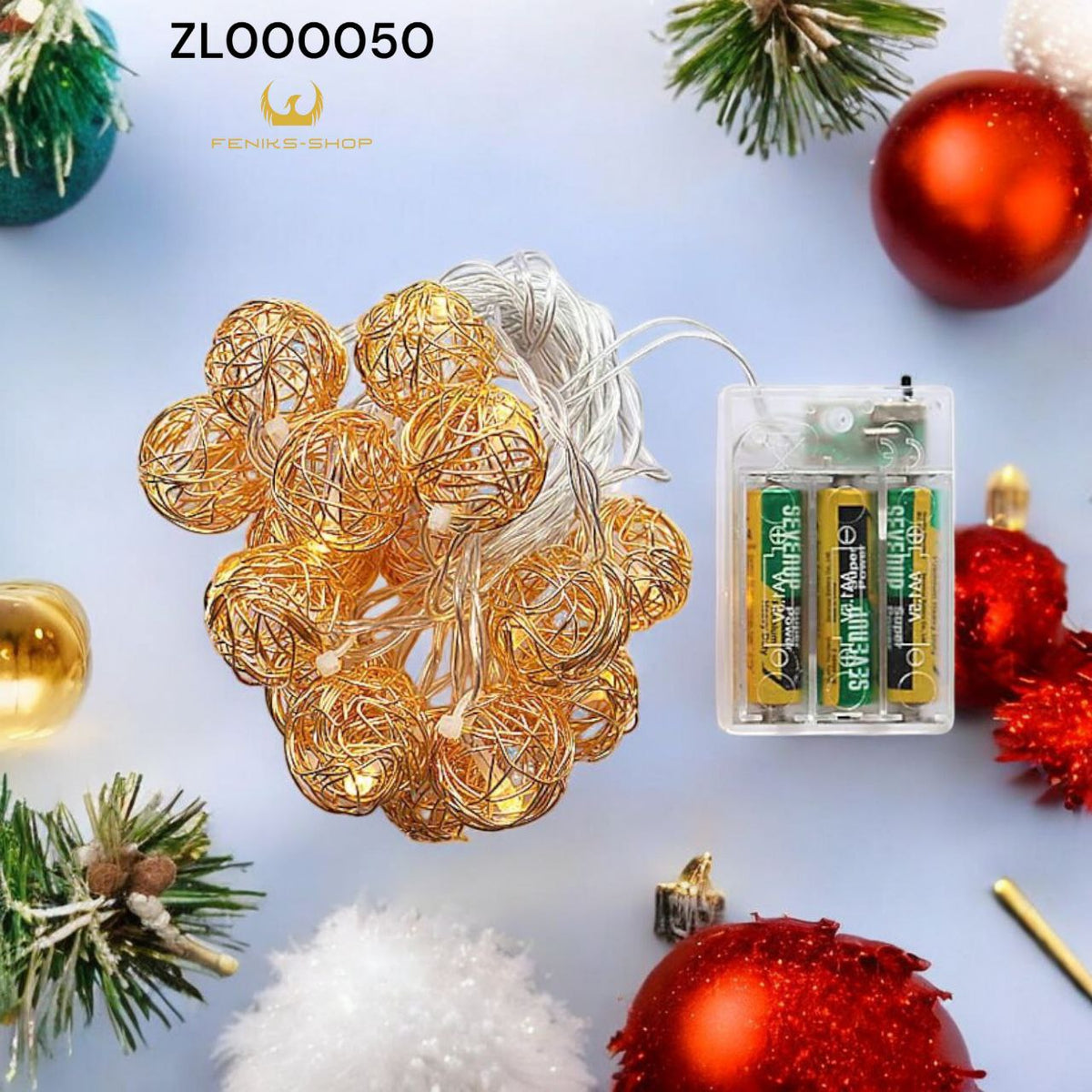Božićne lampice metalna spiralne kugle toplo bijele 3M + 30CM na baterije - Feniks-shop