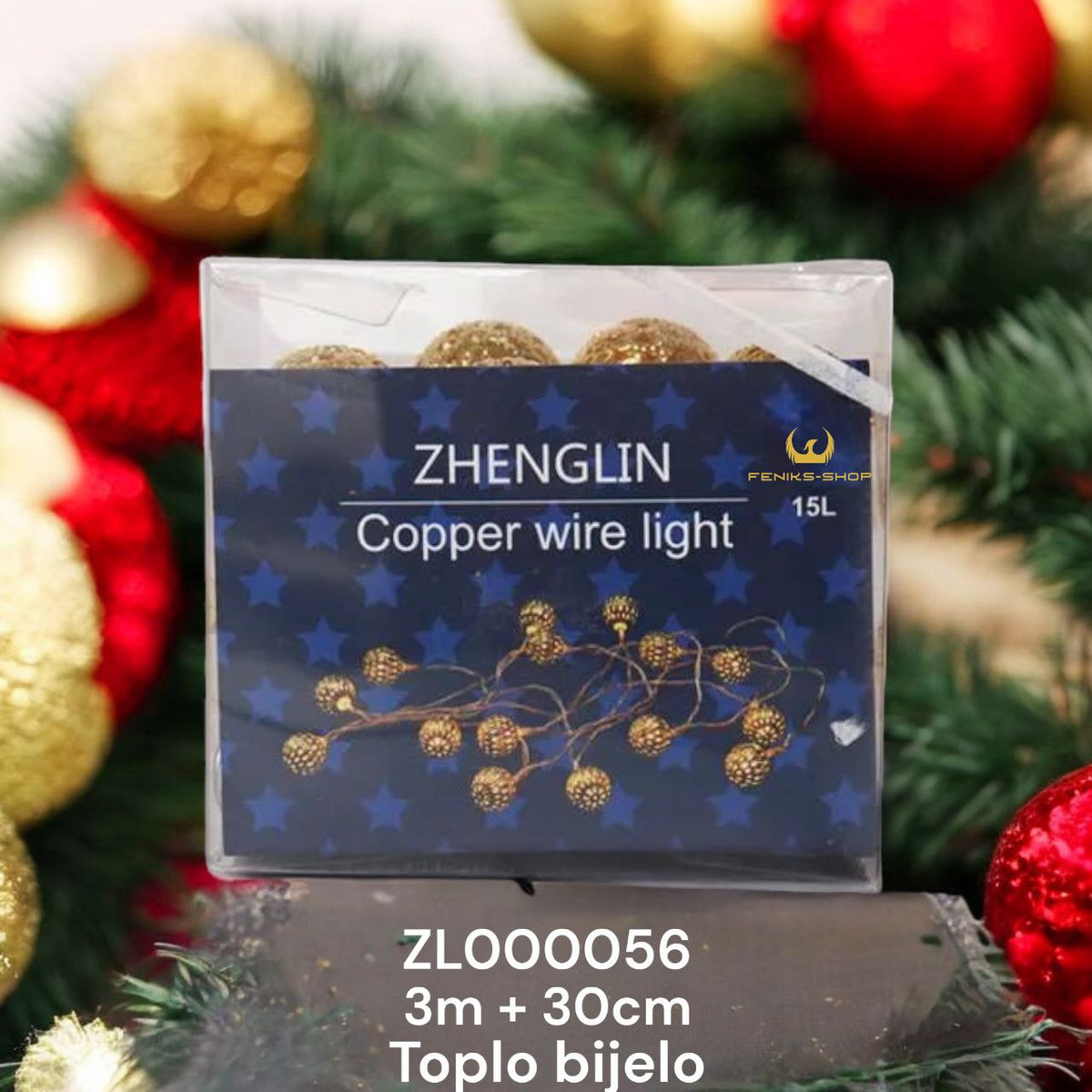 Božićne zlatne metalne kuglice lampice 15 kom 3M + 30CM toplo bijele na baterije - Feniks-shop