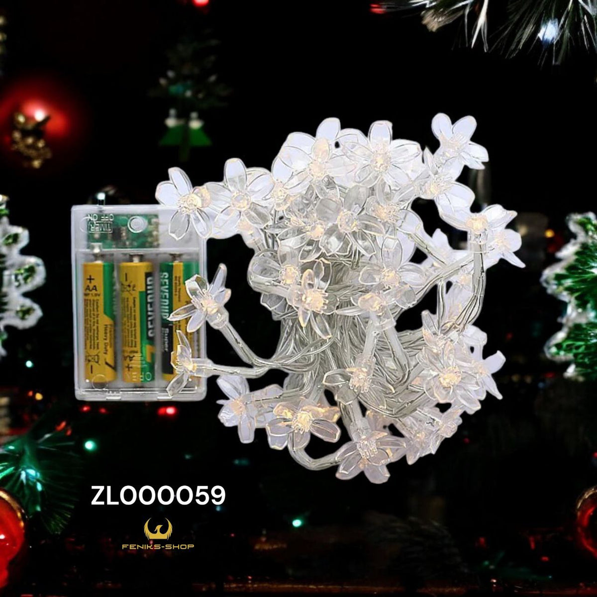 Božićni cvijetići lampice 50 kom 5M + 30CM toplo bijele na baterije - Feniks-shop