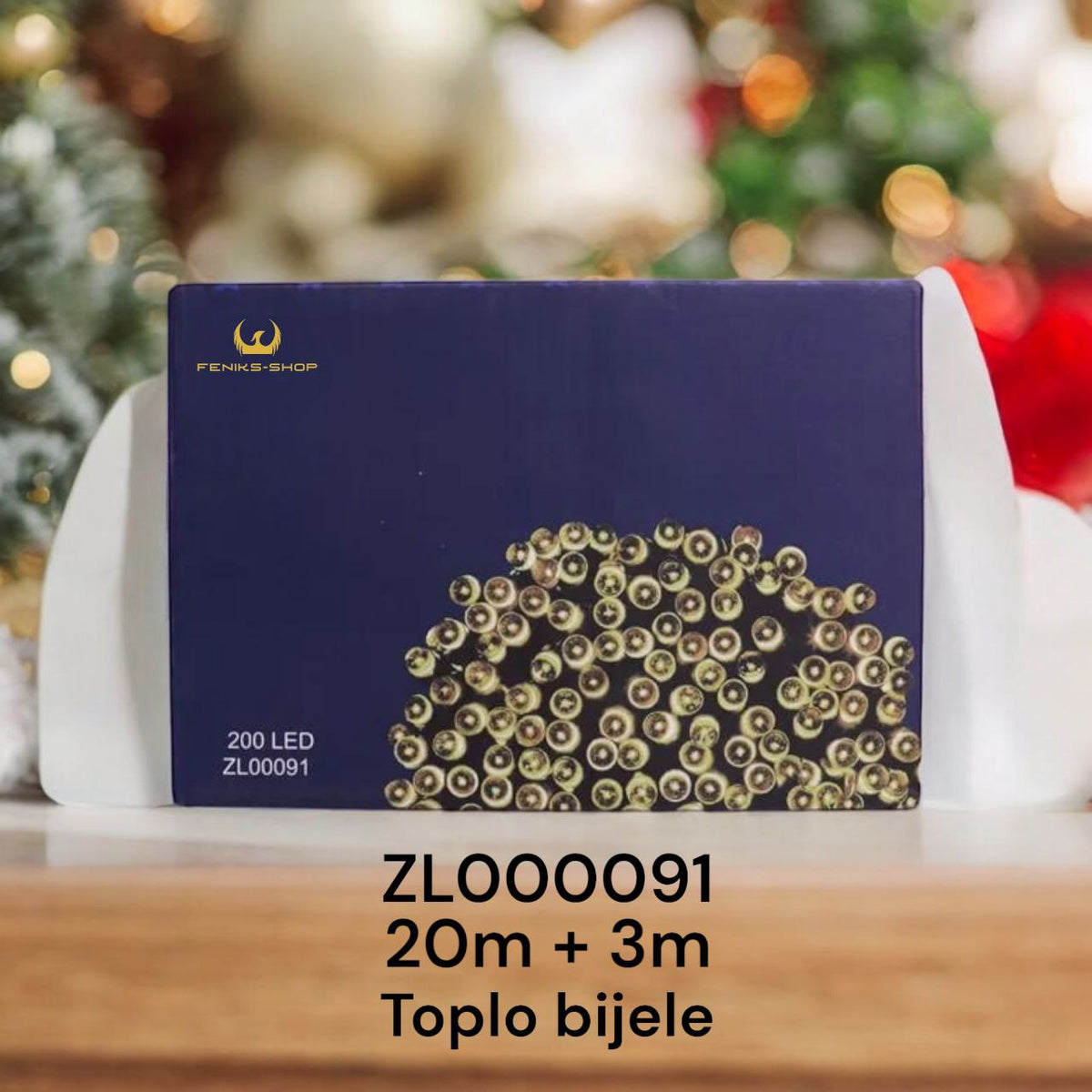 Božićne led lampice za bor 20M + 3M toplo bijela na struju - Feniks-shop
