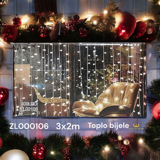 Lampice zavjese 300kom toplo bijele 3x2m na struju + daljinski