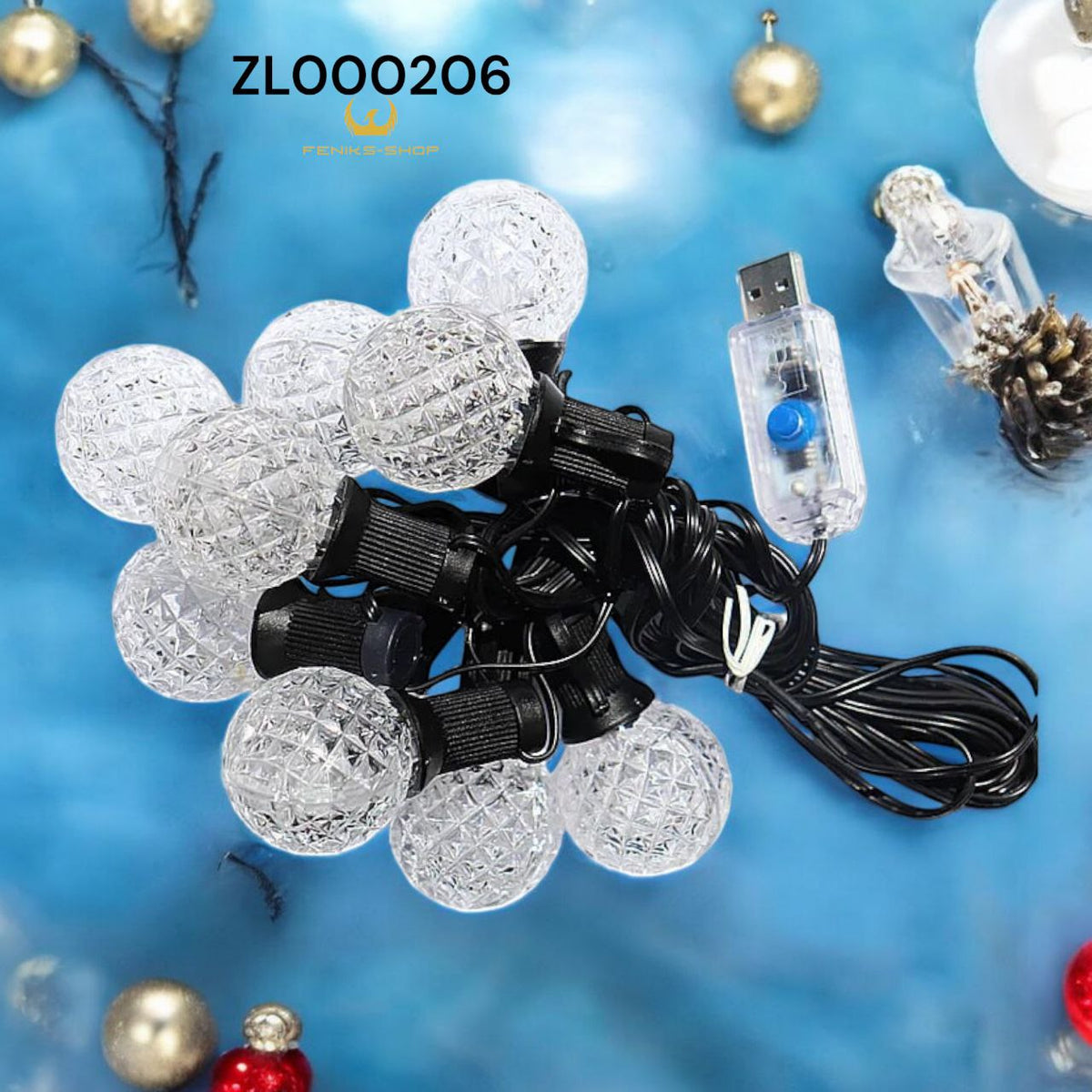 Božićne lampice kuglice šarene 3+3M na usb - Feniks-shop