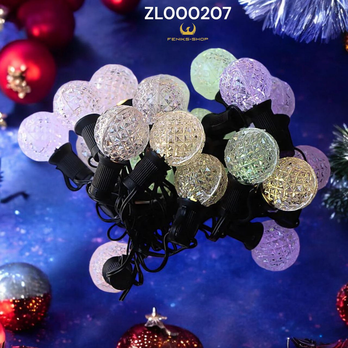 Božićne lampice kuglice šarene 6+3M na usb - Feniks-shop