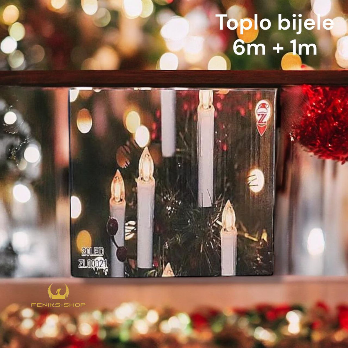 Božićne lampice za bor svijeće toplo bijele 6M + 1M na baterije - Feniks-shop