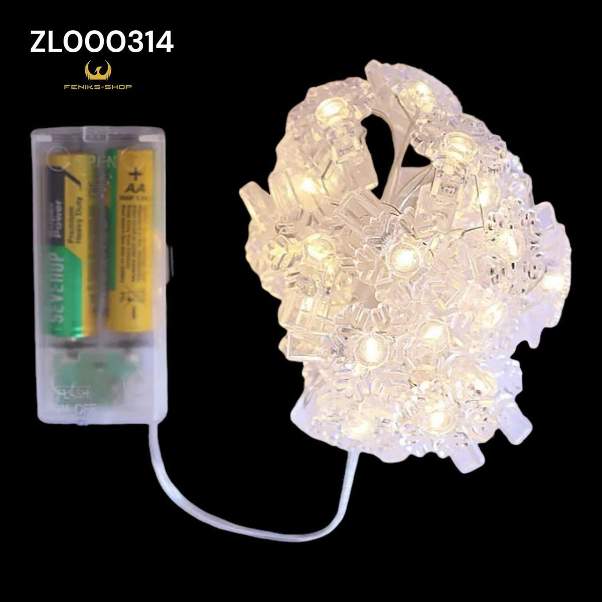 Božićne led lampice pahulje toplo bijele 20kom na baterije 2M + 30CM - Feniks-shop