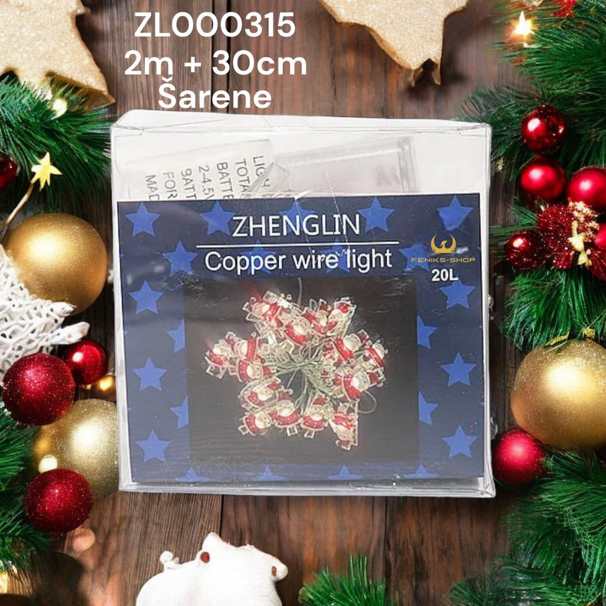 Božićne led lampice djed mraz šarene 20kom na baterije 2M + 30CM - Feniks-shop