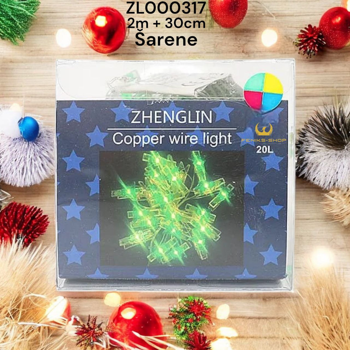 Božićne led lampice zeleni borići ( toplo bijele ) 20kom na baterije 2M + 30CM - Feniks-shop