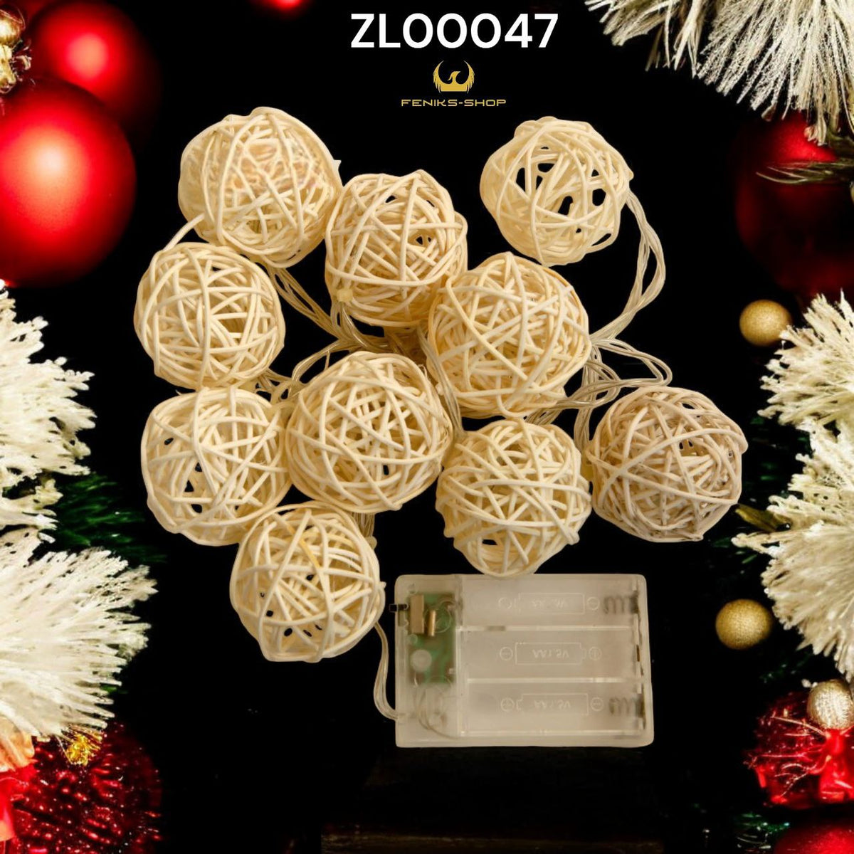 Božićne ratan kugle toplo bijele 3M + 30CM na baterije - Feniks-shop