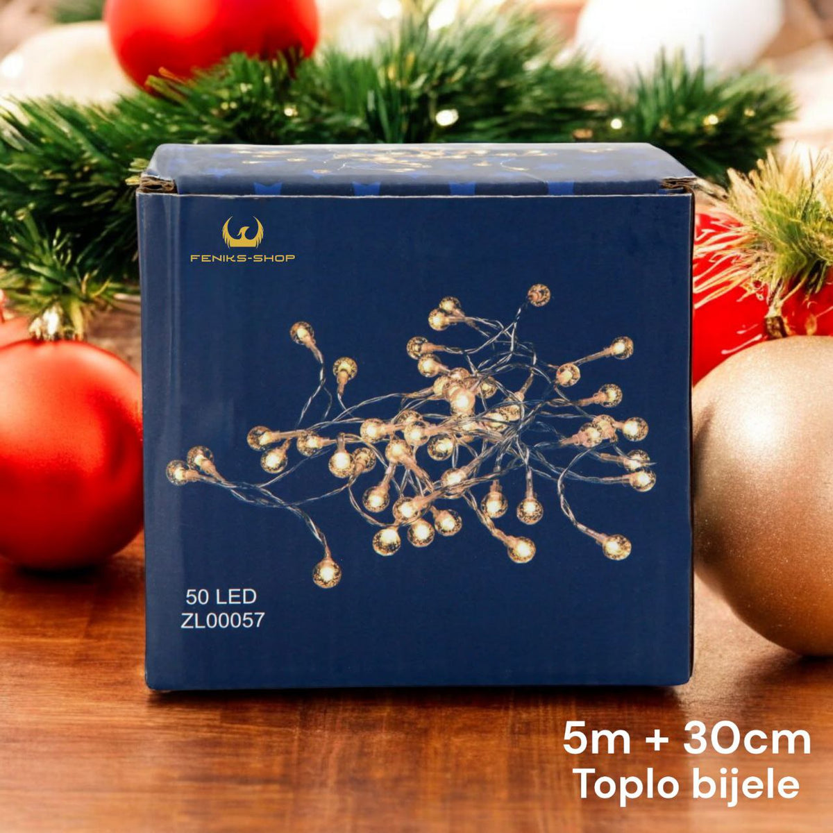 Božićne kuglice ( 2 ) lampice 50 kom 5M + 30CM toplo bijele na baterije - Feniks-shop