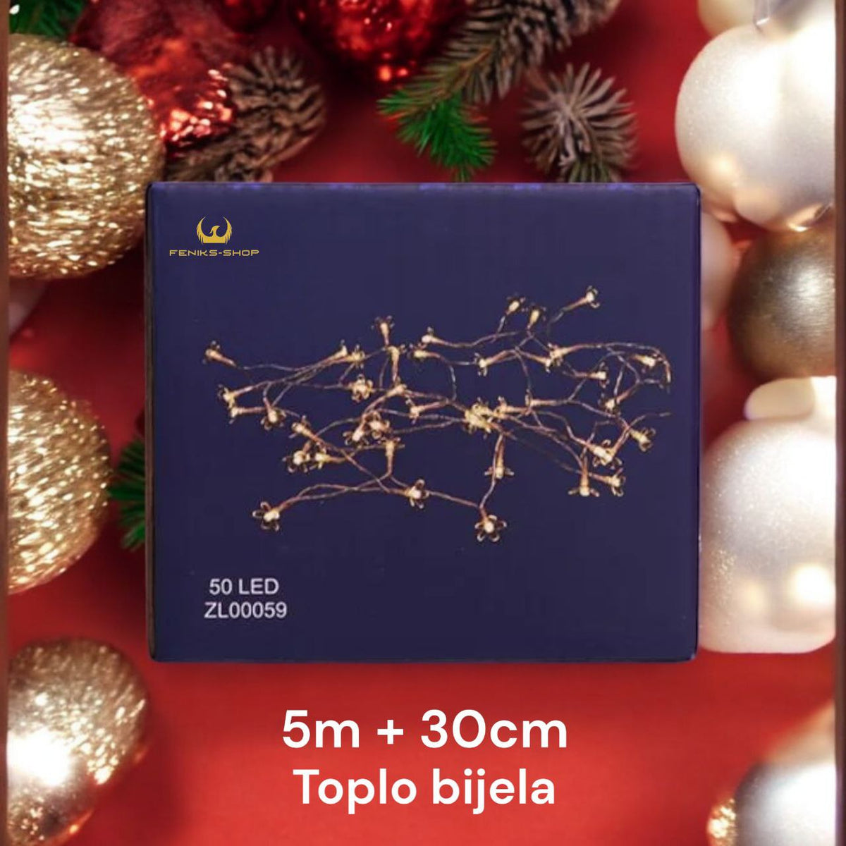 Božićni cvijetići lampice 50 kom 5M + 30CM toplo bijele na baterije - Feniks-shop
