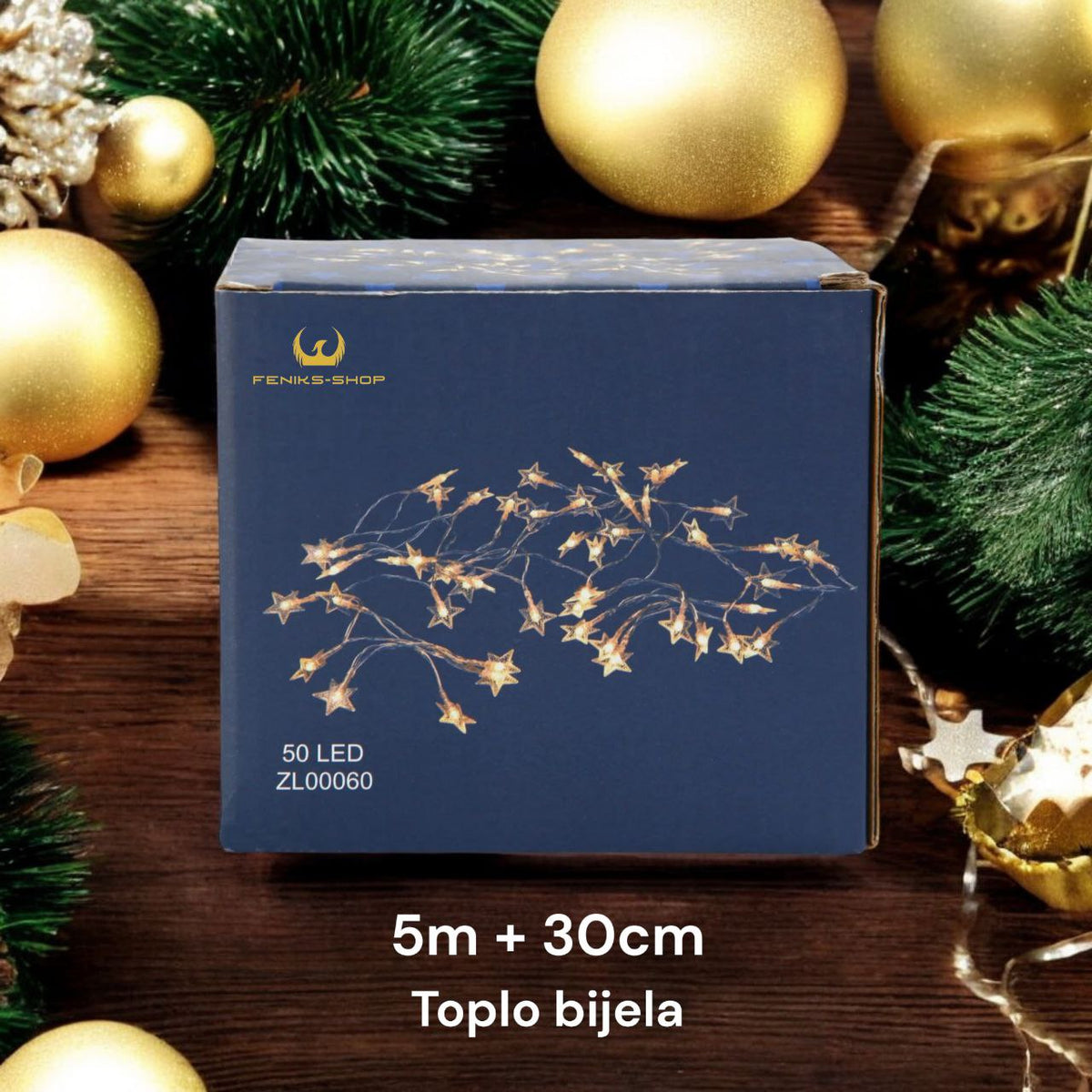 Božićne zvjezdice lampice 50 kom 5M + 30CM toplo bijele na baterije - Feniks-shop