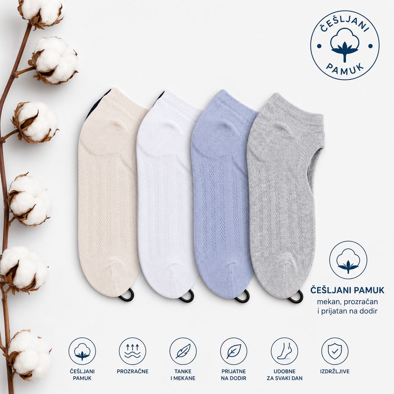 Ženske stopalice od češljanog pamuka Comfort Cotton 12 pari