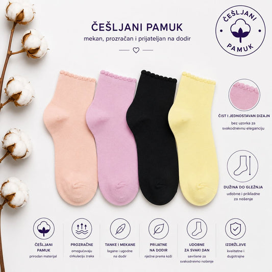 Ženske tanke pamučne čarape Soft Pearl Pastel 12 pari