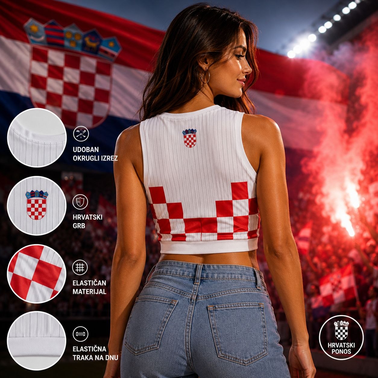 Ženski navijački crop top Hrvatska – kockice