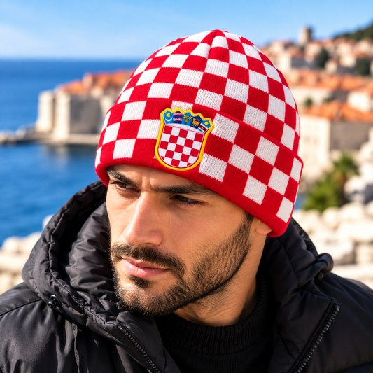 Zimska kapa Hrvatska s grbom – crveno-bijele kockice