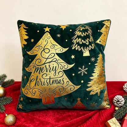 Božićna pliš jastučnica Zlatni bor Merry Christmas 45x45 cm