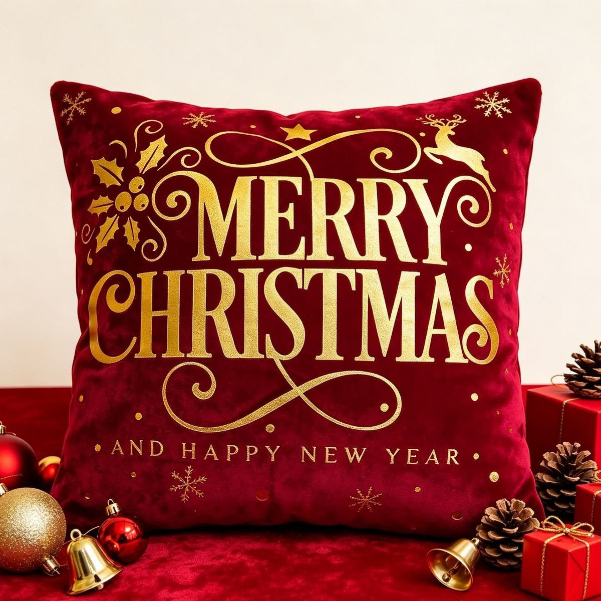 Božićna pliš jastučnica Merry Christmas 45x45 cm